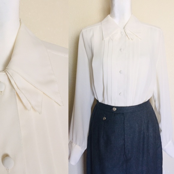Vintage Tops - 80’s Triple Collar Tuxedo Blouse